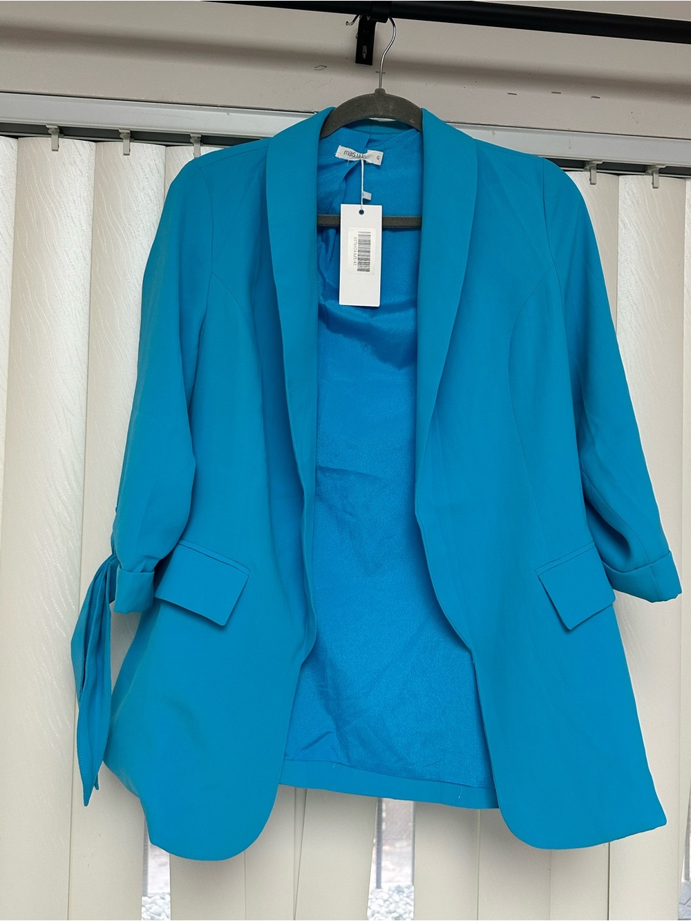 New with Tags (NWT) Turquoise/Teal Blue Blazer – 3/4 Sleeves with Bow Detail